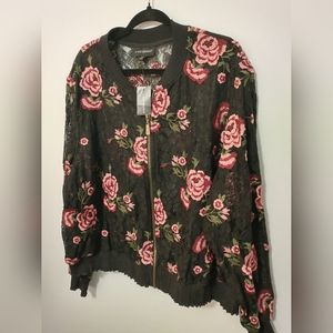 Lane Bryant Embroidered Floral Lace Bomber Jacket Size 22/24 NWT